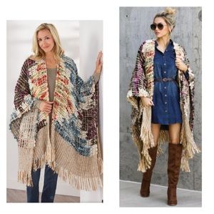 Soft Surroundings Colorful Knit Poncho with Fringe